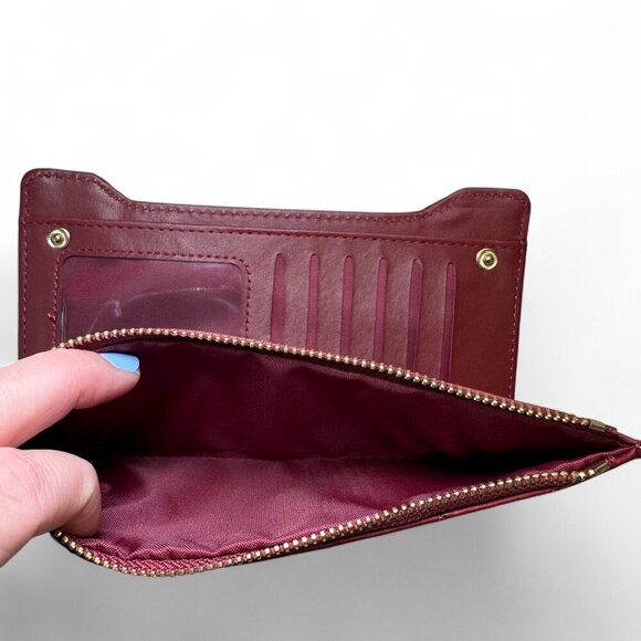 Badgley Mischka Long Diamond Quilted Card Wallet - Wine/Red, NWT - Picture 6 of 12